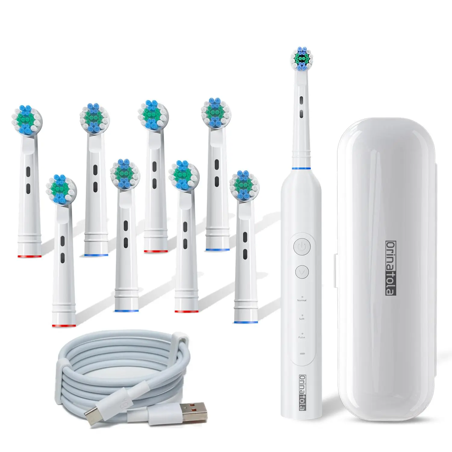 Electric Toothbrush with 8 Counts Brush Heads, 1 Box USB Rechargeable Waterproof Rotating Toothbrush with 3 Cleaning Modes, Oral Care Product for Adults, Cordless Toothbrushes