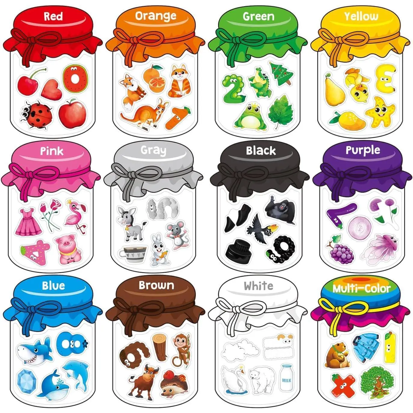 12 Pieces Magnetic Color Sorting Toys, 60 Color, Number & Math Symbol Magnets Early Educational Sorting Set for Refrigerator Whiteboard Baby Toddlers Kids