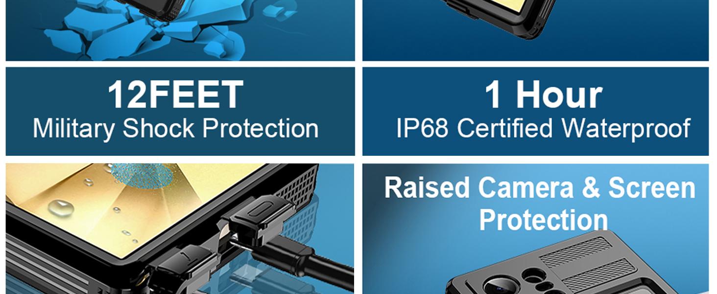 Rugged Mobile Phone Accessory Protective Shell - Full Body Waterproof, Shockproof, Drop-Proof Phone Protective Case with Built-in Screen Protector for Samsung Galaxy S24 Ultra 5G, Black/Clear Rugged Shell Accessories