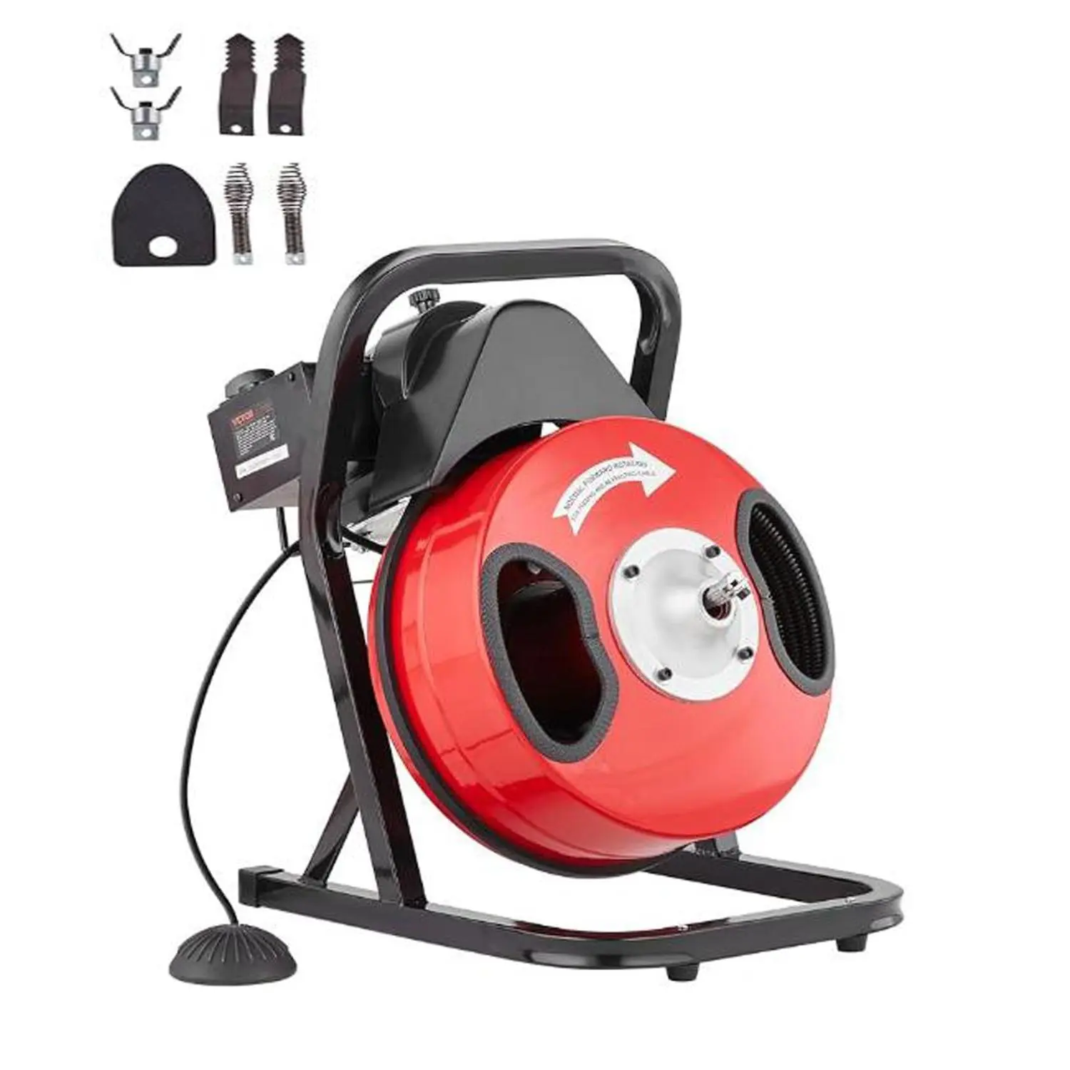 Garvee 75FT x 1/2 Inch Drain Cleaner Machine, Portable Drain Cleaning Machine Snake with 6 Cutters & Foot Switch for 1" to 4" Pipes, Heavy Duty Sewer Auger for Sinks, Toilets, Showers