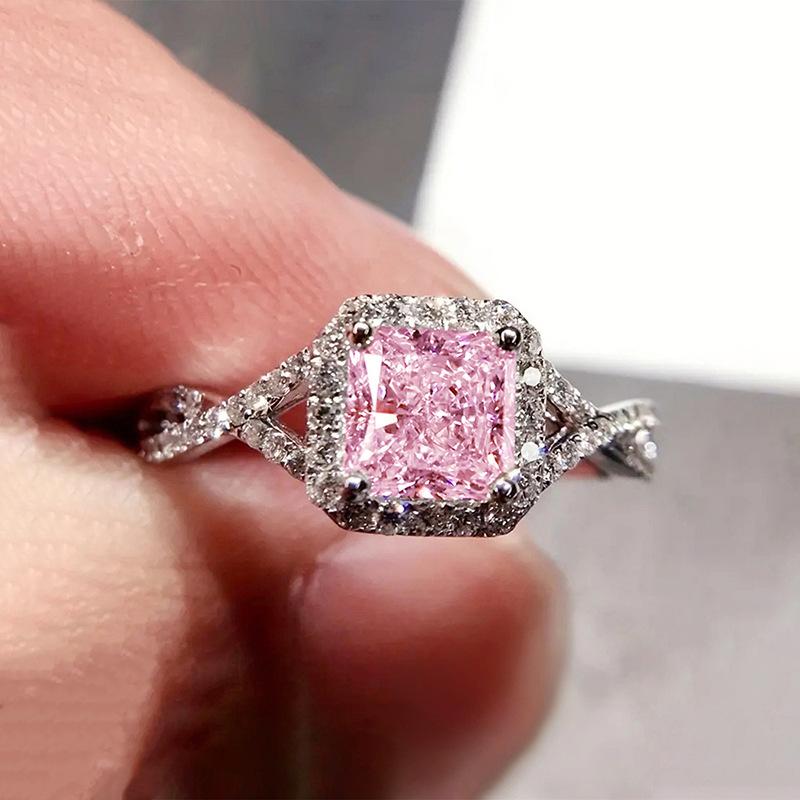 Luxury Cushion Cut Twisted Band CZ Ring for Women | Cross Geometric Stackable Engagement Statement Jewelry