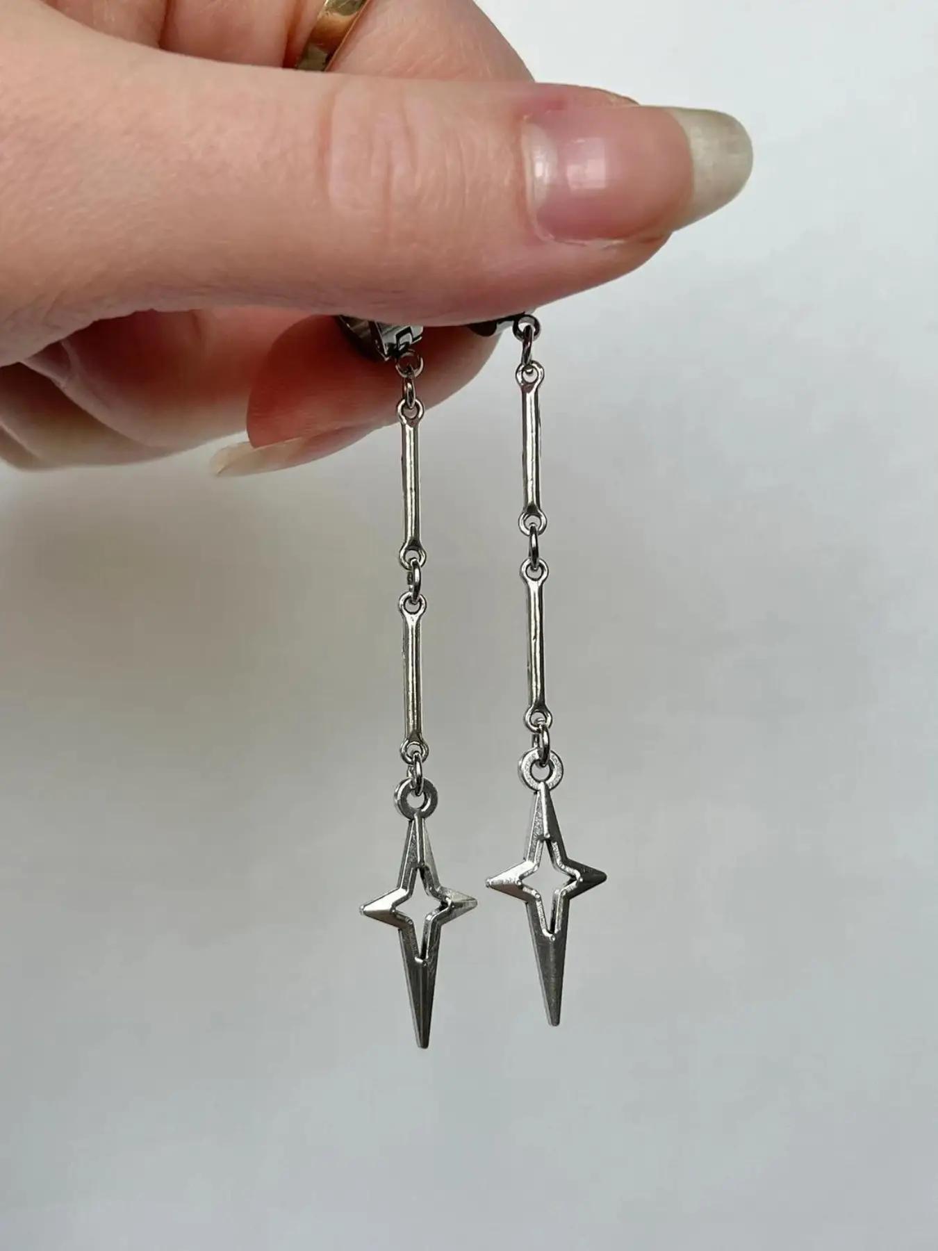 Hollow Out Star Design Dangle Earrings, Punk Style Earrings, Punk Jewelry For Party, Daily Decor For Girl