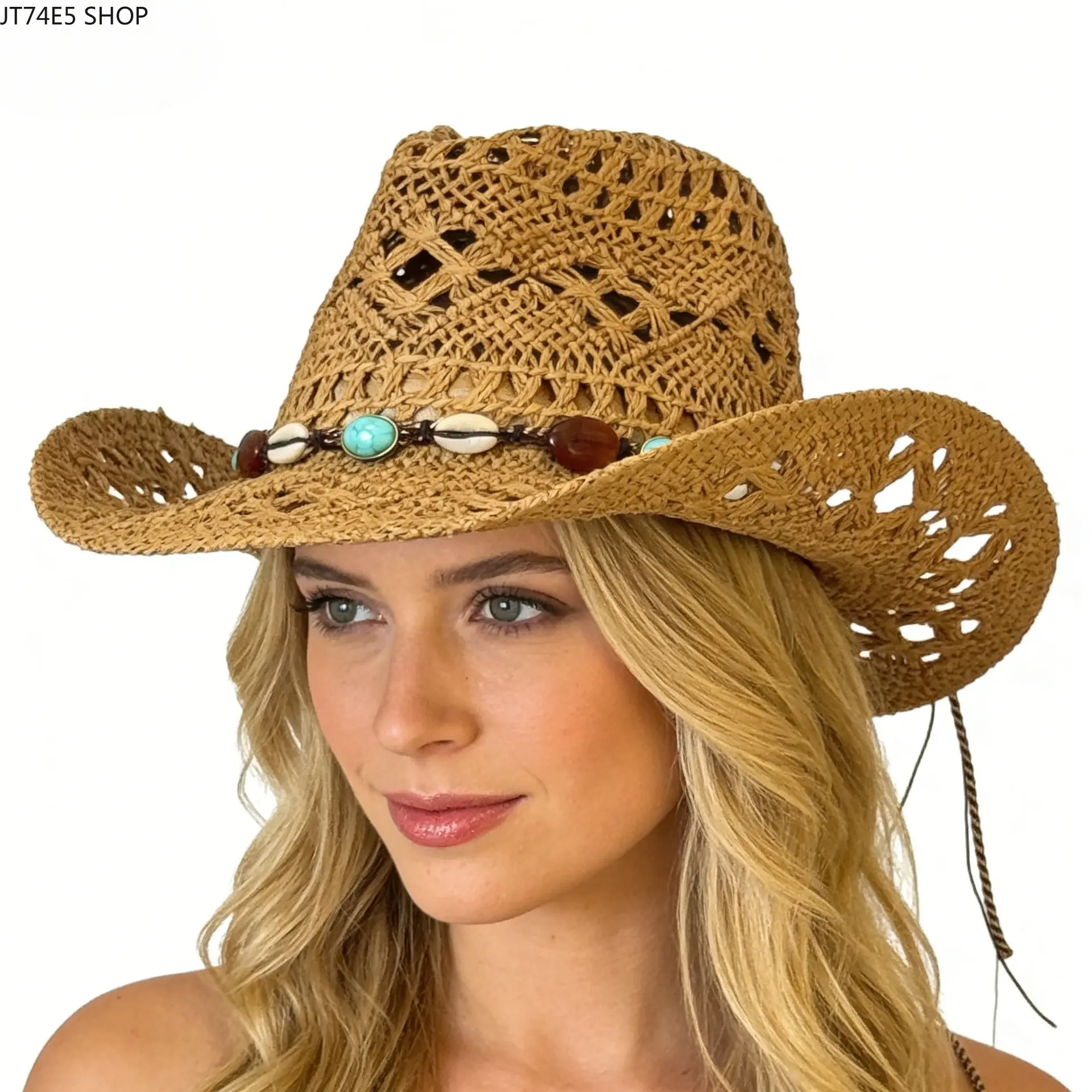 Hollow Breathable Sun Protection Straw Hat, Outdoor Western Cowboy Hat for Men Women