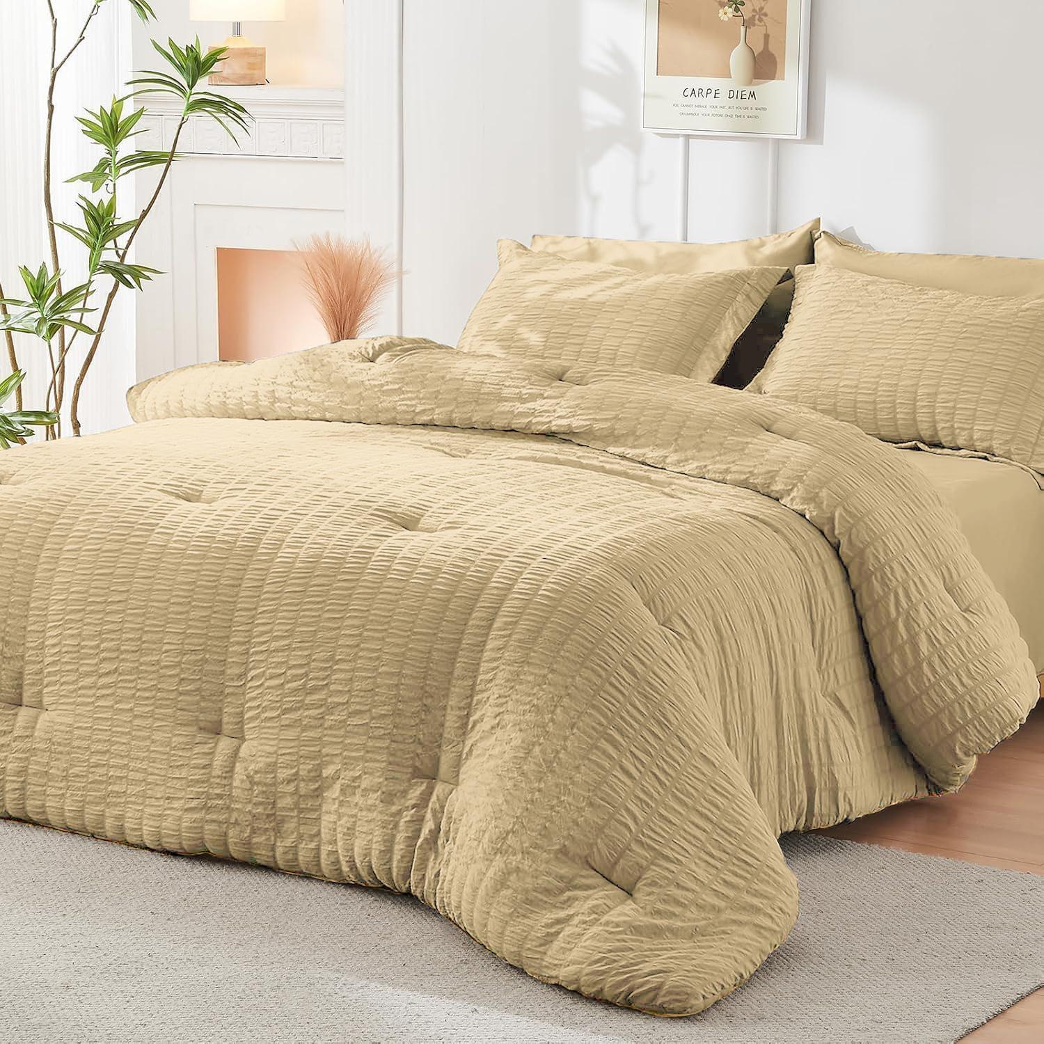 Seersucker Queen Comforter Set 2/3PCS Unique Texture, Lightweight & Skin-Friendly All-Around