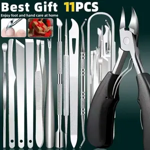 11 piece stainless steel nail inlay dead skin repair set, eagle beak nail clippers+multi specification nail files, men's and women's universal hand and foot nail trimming tools, home foot therapy nail art full set of practical gifts