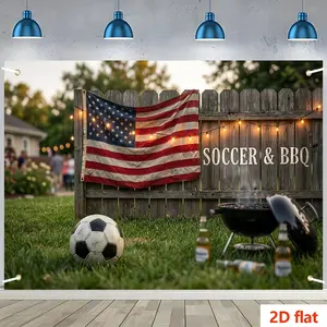 2D Soccer Theme Backdrop Fabric, Retro Football BBQ Background, Hanging Us Flag Banner, Outdoor Party Decor, Polyester Print Photography Backdrop