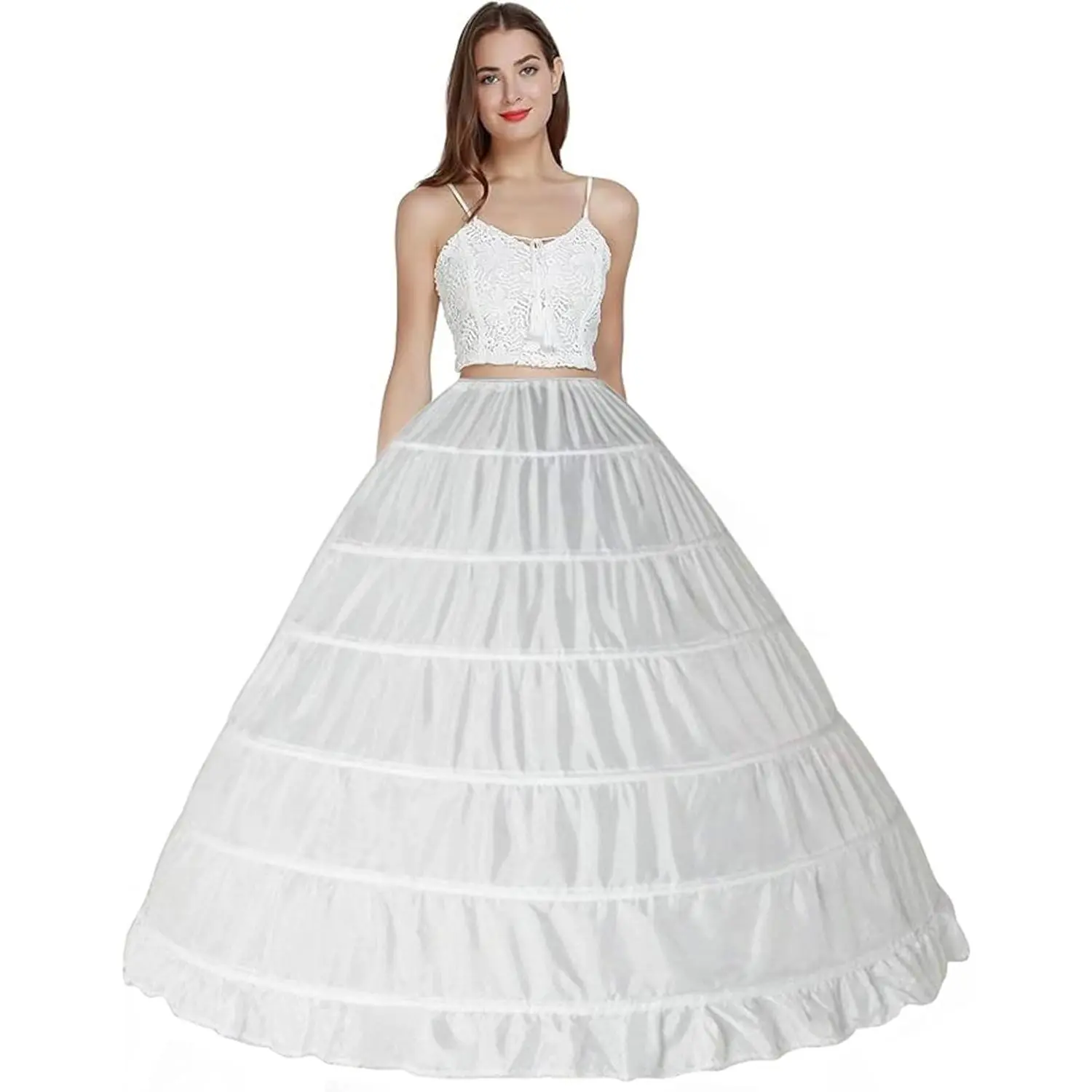 Fluffy Petticoats for Women Floor Length 6 Hoop Skirt Crinoline Slips Long Underskirt for Quinceanera Dresses(Gift)