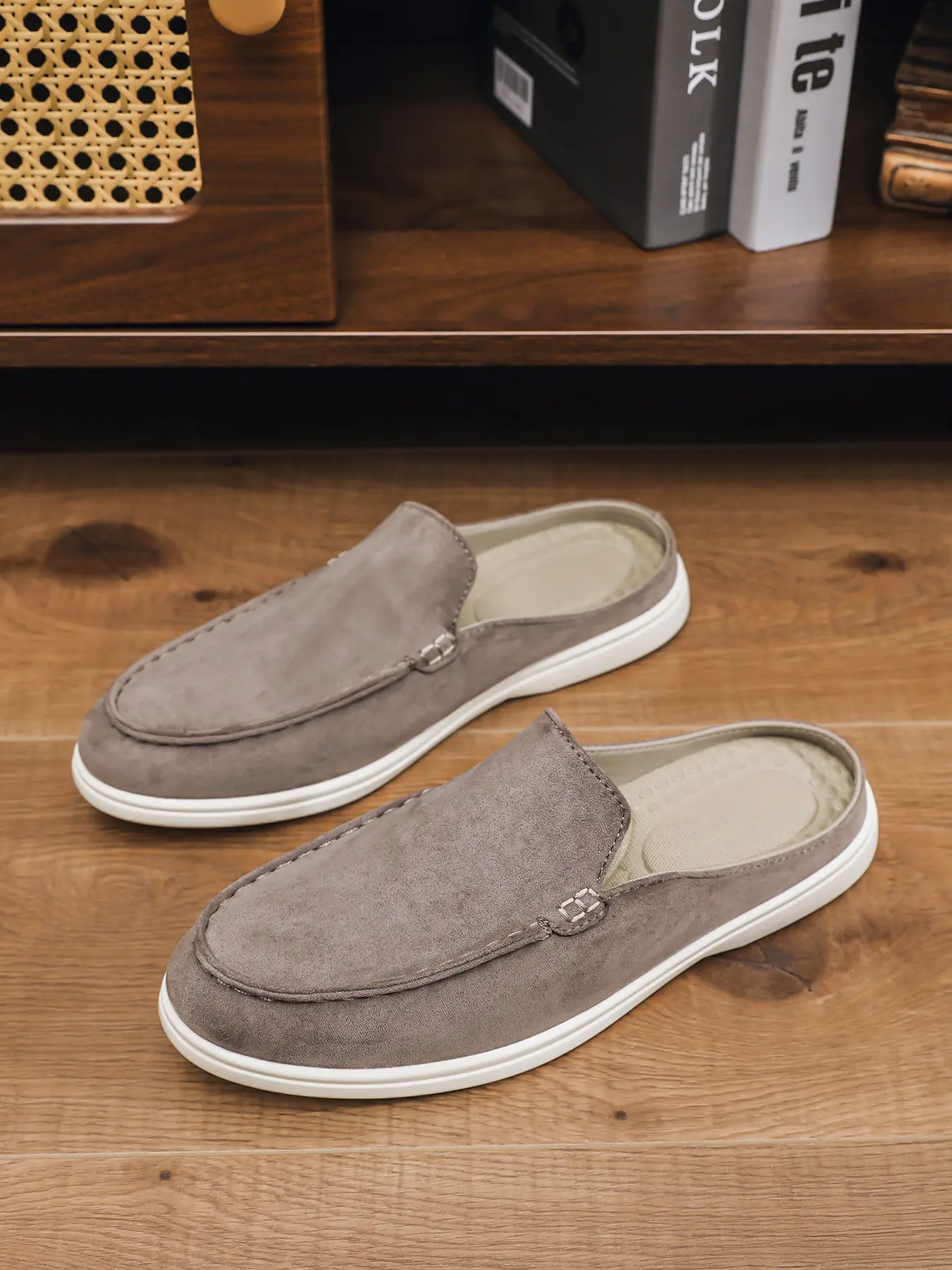 Men's Sandal Slip-On Slippers, Lightweight Soft Sole Design, Casual Patchwork Style, PU Leather Upper, All-Season Wear