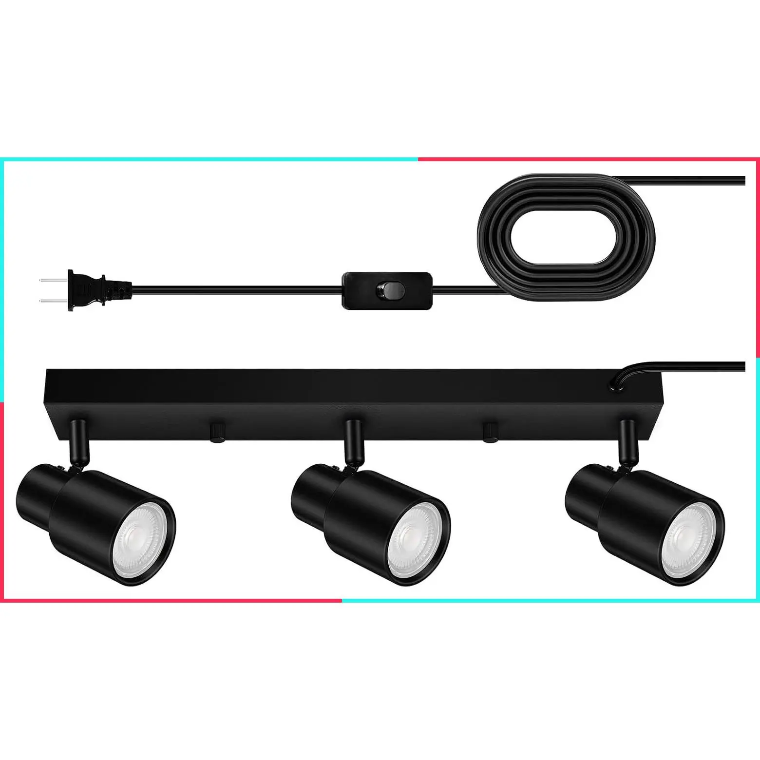 LED Track Lighting Fixture for Ceiling, Black Wall Light with 14.8ft Cord, 3-Way Spotlight for Kitchen, Rotatable Head for Bedroom and Hallway (GU10 Socket, No Bulb)