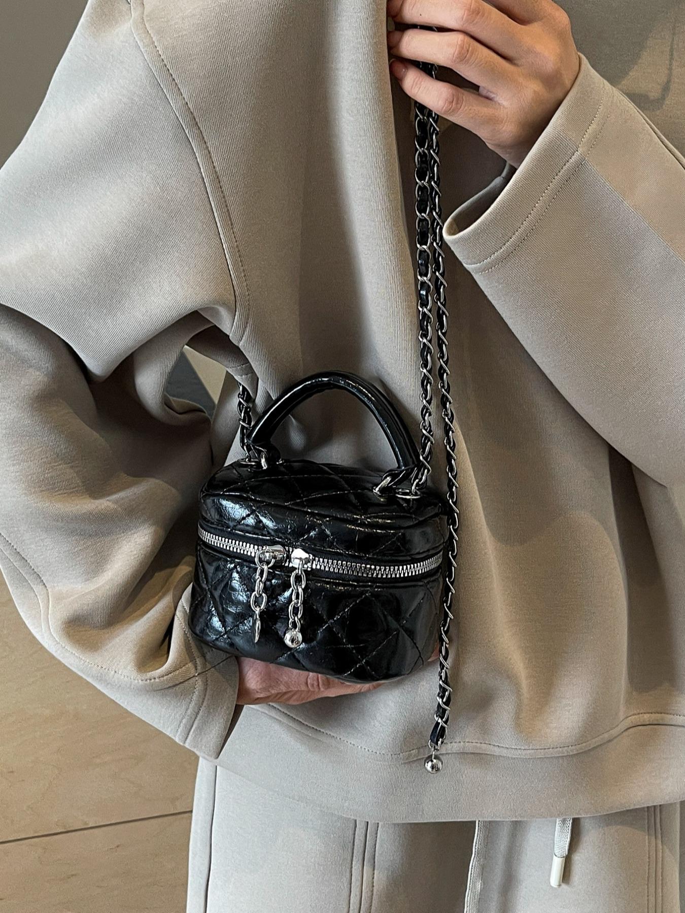 Women's Solid Color Chain Strap Crossbody Bag, Fashionable PU Leather Shoulder Bag for Daily Used, Casual Trendy Versatile High-quality Daily Commuting Bag