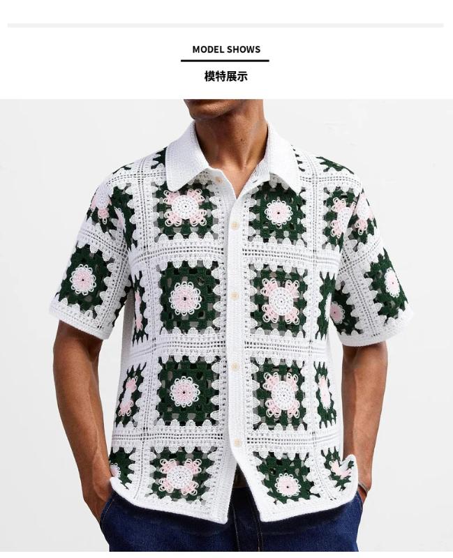 Kyn Apparel Summer Men Knitted Hollow Out Polo Shirt Fashion Short Sleeve Cardigan Tops French Retro Ethnic Premium Crochet Knitting Shirts