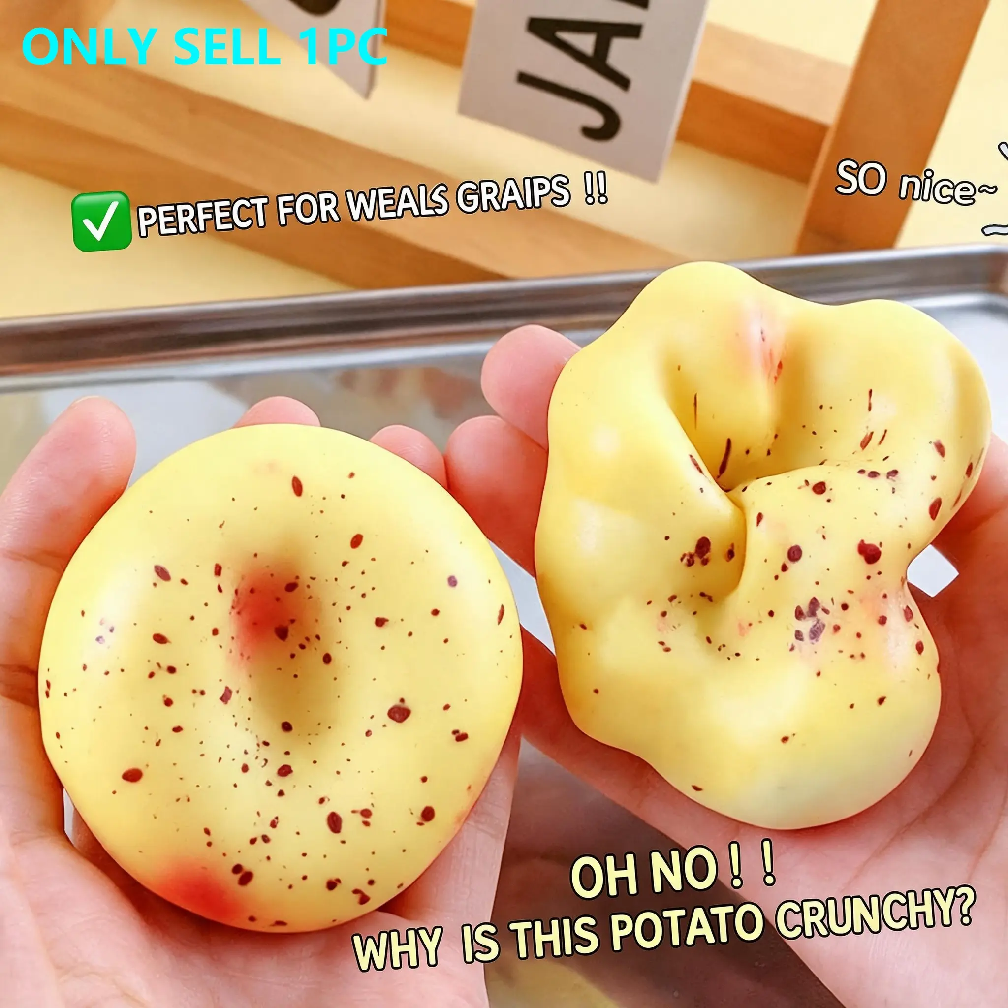 Super Soft Moldable Potato Squishy Ball, Asmr Crispy Sound, No Rebound Fidget Toy, Stress Relief, Desk Toy Gift for Kids and Adults