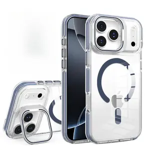 Magnetic Mirror Frame Stand Phone Case - Highly Transparent, Strong Magnet, Full Cover Protective Accessories for iPhone 15, 16, 17 Pro Max Smartphone, Handheld Cellphone Devices