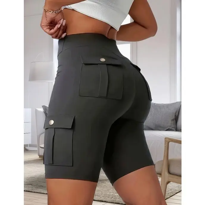 Cross-border amazon temu breathable butt-lifting button pocket sports yoga shorts women's spring/summer tight leggings