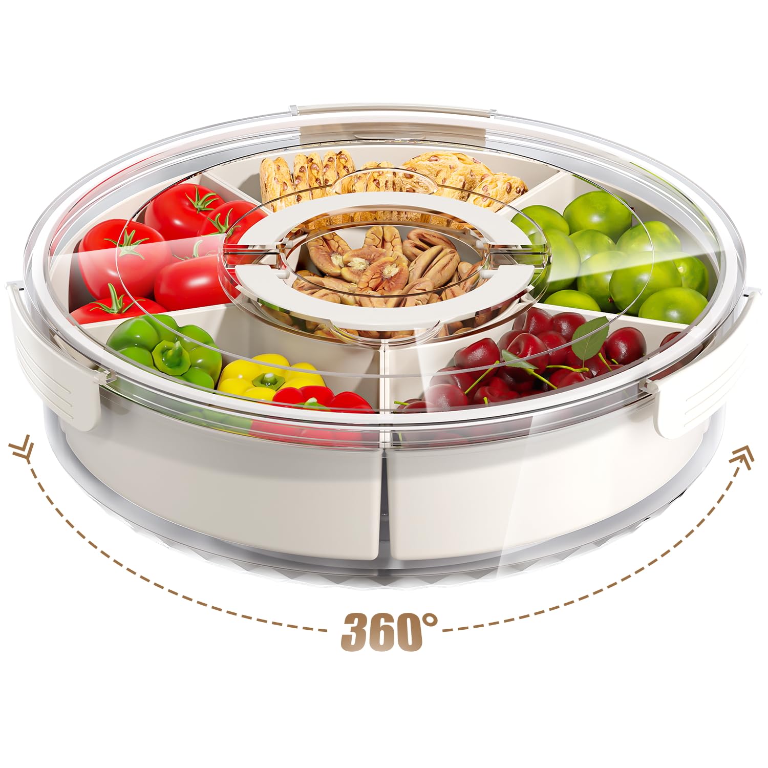 Rotating Snack Tray with Lid & Handle, 1 Count Clear Snack Organizer, Snack Storage Box for Fruits & Vegetable & Nuts