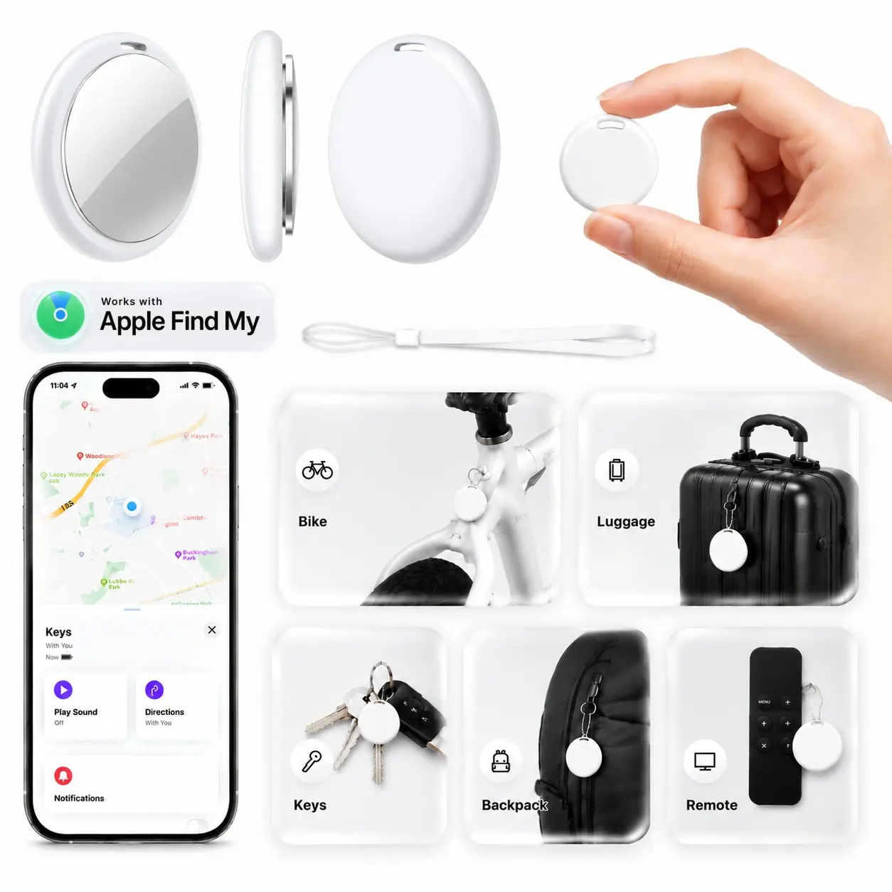 GPS Tracker for Vehicles No Subscription (iOS Only) - Smart Tracker, Hidden Tracker Device for Vehicles, Mini Car Tracker Tag, Finder Tag Work with Find My, Tracking Device for Kids, Key, Pet, Luggage
