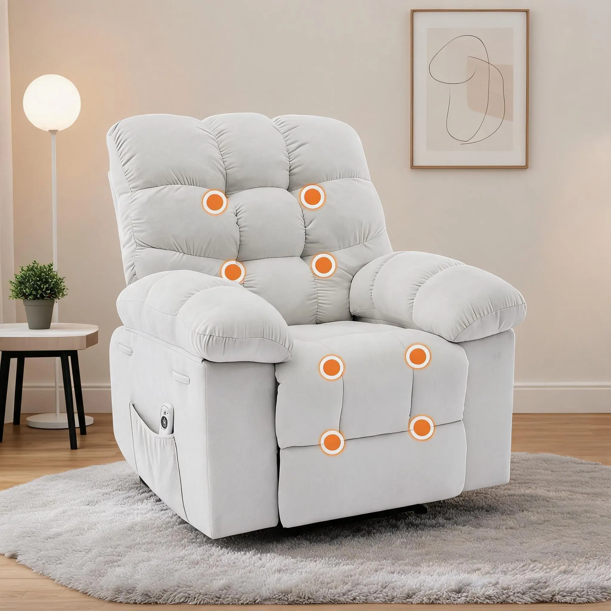 21.4" Rocking Recliner Chair with 360° Swivel – Upholstered Fabric Glider, Side Pockets & Q235 Steel Frame for Living Room