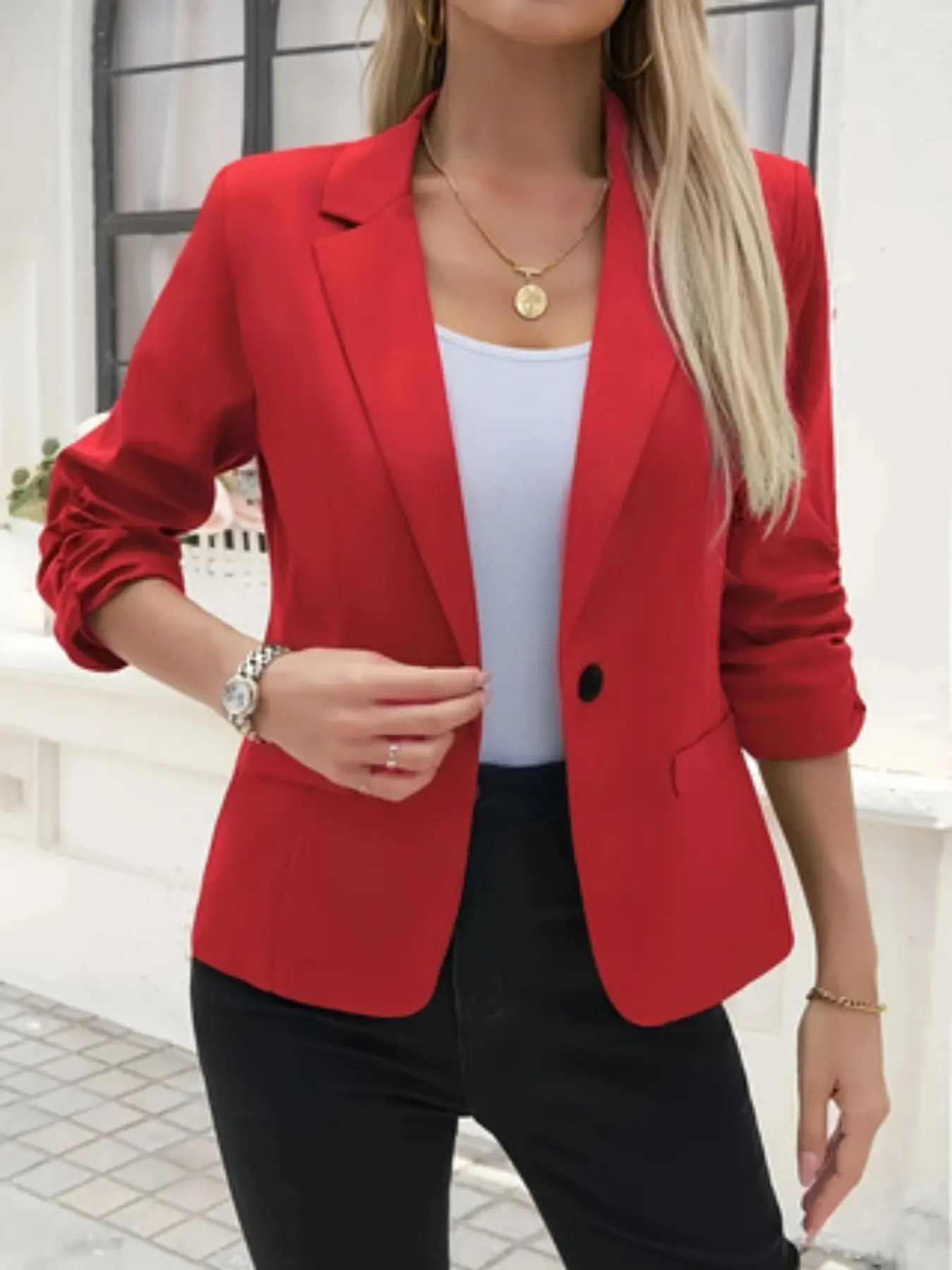 Women's Elegant Chic Work Blazer Jacket, Notched Lapel Single Button Slim Fit, Wrinkle Resistant, Ideal for Interviews, Casual Wear, Parties