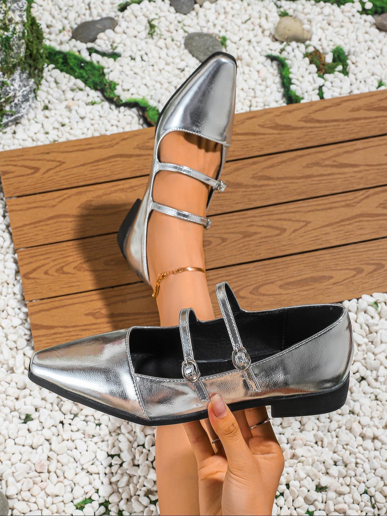 Retro English Style Mary Jane Shoes for Women, Square Toe Casual Buckle Flat Shoes for Commuting, PU Leather Trendy Footwear, Daily Wear Shoes