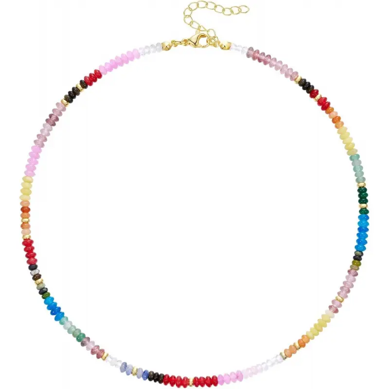 PATH Beaded Necklace for Women, Colorful Gemstone Boho Bead Choker for Beach, Trendy Summer Natural Stone Jewelry Gifts