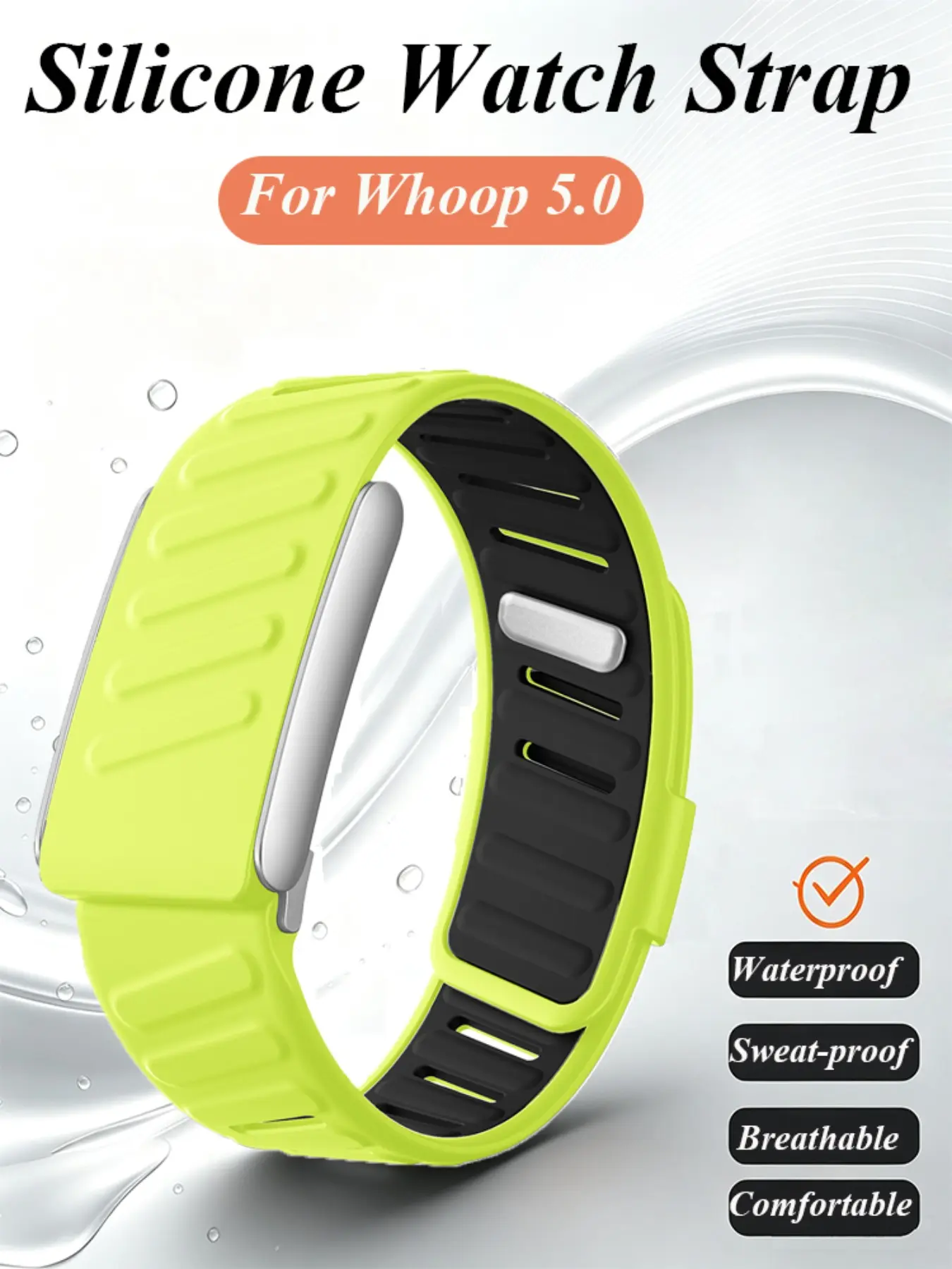 A Wristband Suitable For The Whoop 5.0 Sports Watch, Featuring a Dual-Colored Silicone Strap That Is Soft And Lightweight. It Is Adjustable Or Replaceable, For Both Men And Women, And Has a Quick-Release Buckle.The Watch Movement Is Not Included