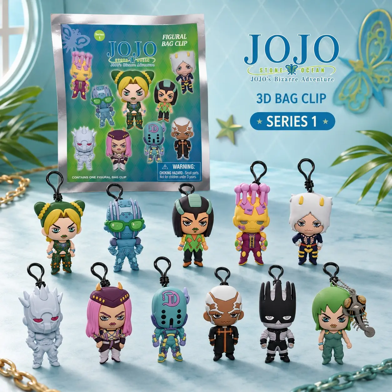 Jojo's Bizarre Adventure Figural Bag Clip, Stone Ocean Series 1 Mystery Blind Bag Keychain, Anime Fan Collectible Gift, Kawaii Miniature Keyring