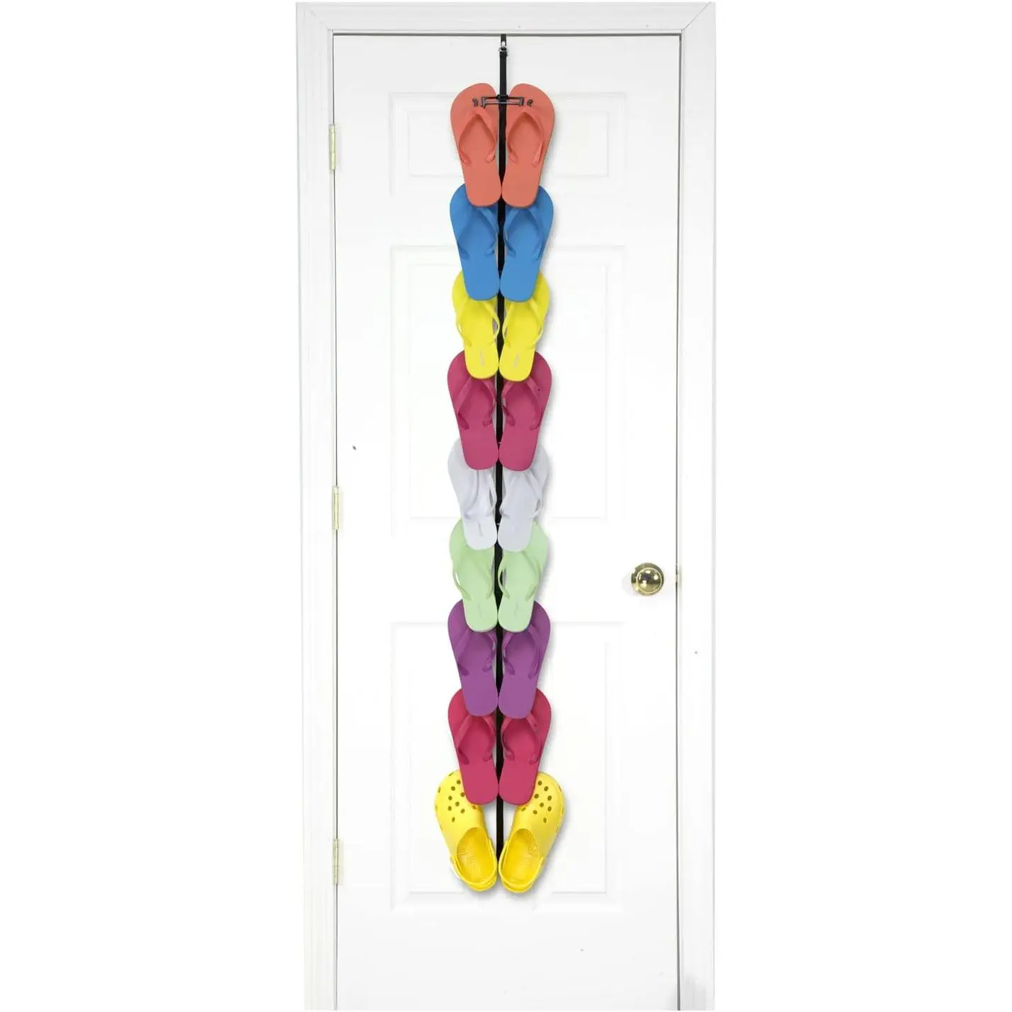 Flip Flop Rack Organizer | Holds 9 Pairs | Over Door Organizer | Space Saving Shoe Rack | Adjustable Hooks | Organize Flip Flops, Crocs and Oofos | Black