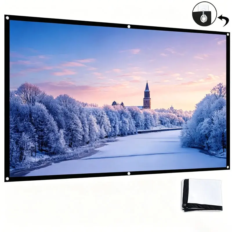60 "72" 84 "100" 120 "150" inch projection screen, portable projector screen set, with hook installation for use, suitable for indoor and outdoor viewing, enhancing viewing experience, convenient installation and storage, Outdoor Movie Screen