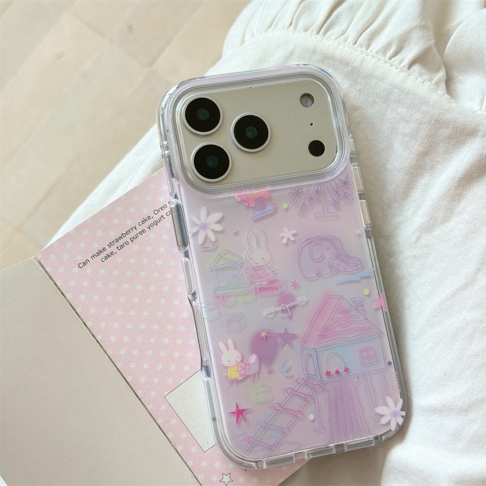 Cute Rabbit phone case With Chain For iPhone 17 16 Pro 13 14 15 Pro Max Korean INS fashion cartoon protective cover For 17 Pro