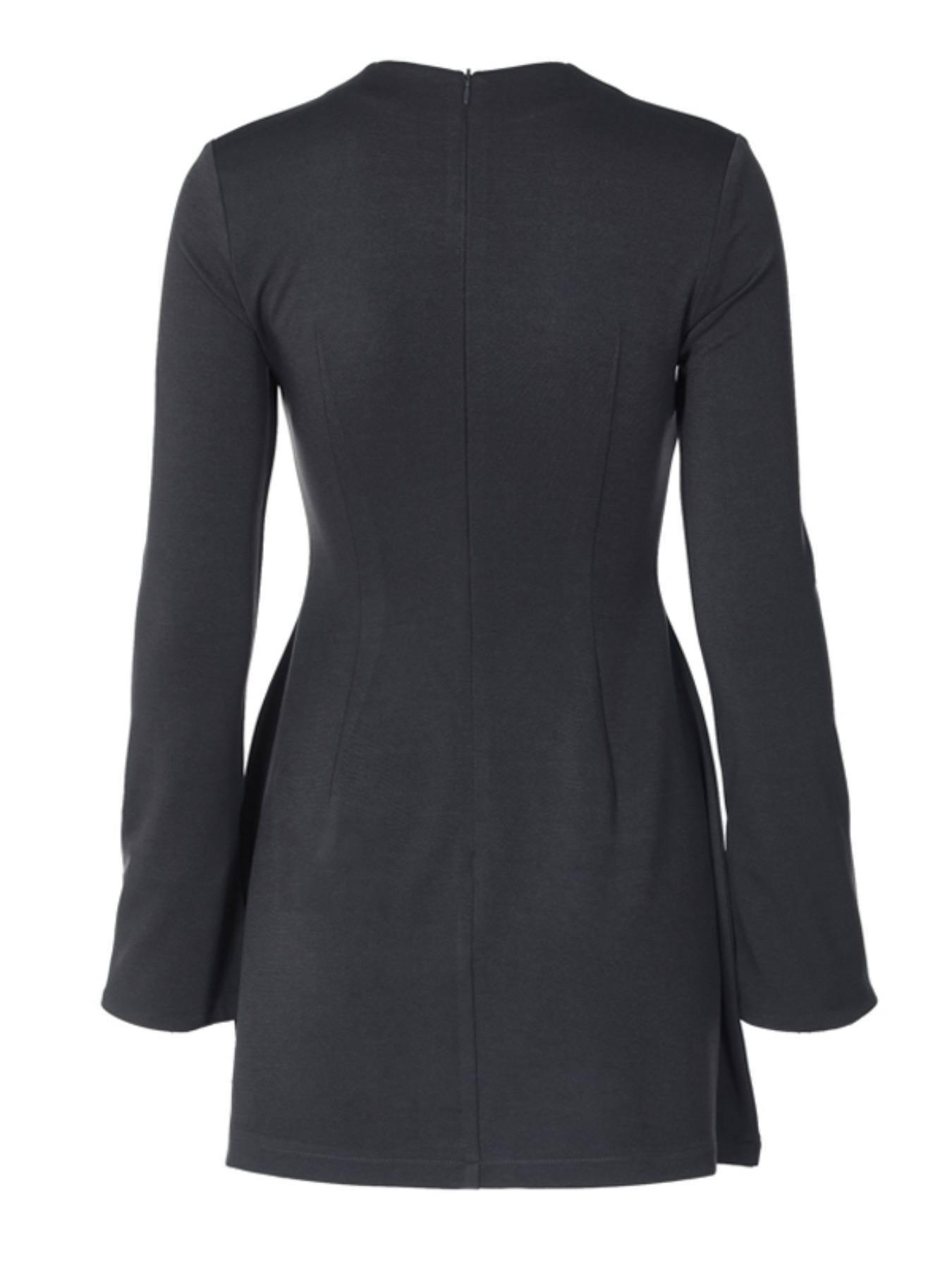 Women's Plain Split Flounce Sleeve Flap Detail A Line Dress, Elegant Chic Long Sleeve Stand Collar Short Dress for Party Holiday Wedding Guest, Ladies Spring & Fall Clothes