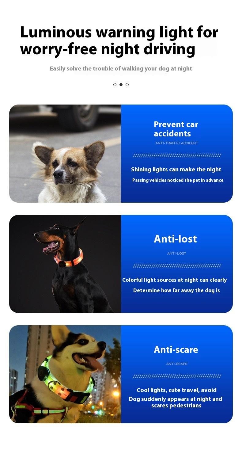 【Pet Essential】USB rechargeable luminous leather belt LED flashing collar with adjustable brightness, extremely cool. christmas  collar ball toy duney  leash Adjustable LED iyoshop  dog harness