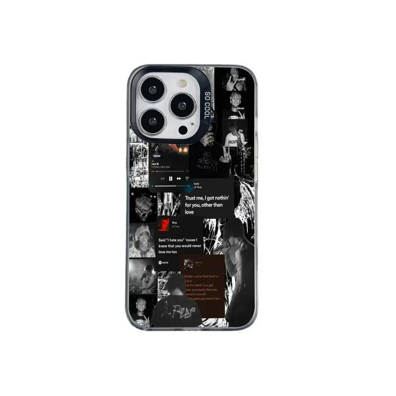 Retro black-and-white collage phone case featuring legendary rapper Lil Peep—designed with a premium, textured finish and full-coverage protection. A perfect gift for the holidays and a must-have for fans! Compatible with iPhone 12, 13, 14, 15, 16, and 17
