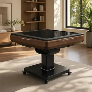 Portable Foldable Automatic Mahjong Table with Wheels, Ultra-Thin Space-Saving, 42mm Numbered Tiles (Chinese & American Styles), 2 Sets Magnetic Tiles, Hard Cover, Quiet Shuffle, 110V, Brown, for Home Game Room