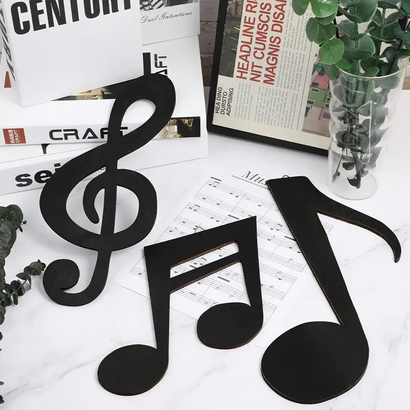 Three Black Wooden Wall Decorations in The Shape of Treble Clefs, Musical Note Wall Art, Wooden Musical Note Decor, Note-Themed Party Decorations, Suitable for Home Rooms, Bars, Music Studios, And Christmas Or Birthday Party Decorations, Decoration Items