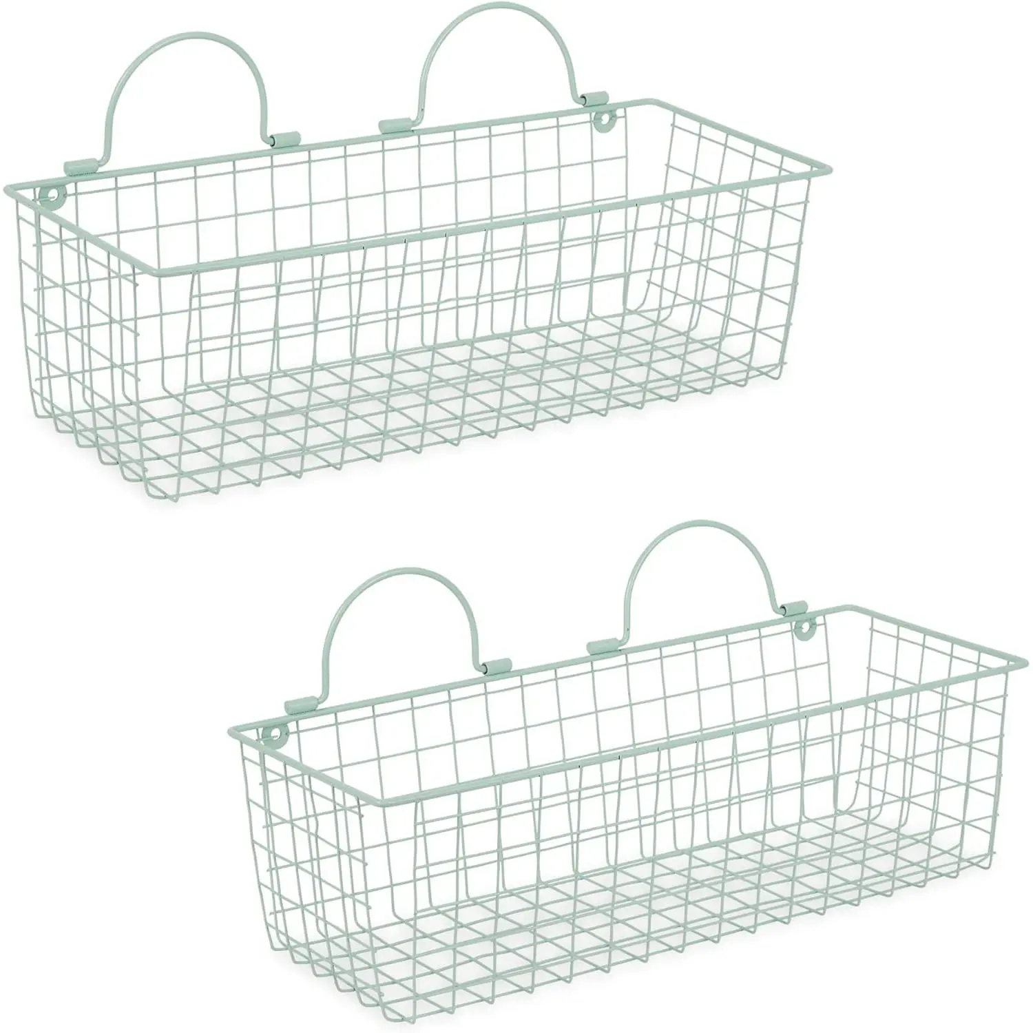 Farmhouse Vintage Decor, Wire Wall Basket, Medium, Aqua, 2 Piece