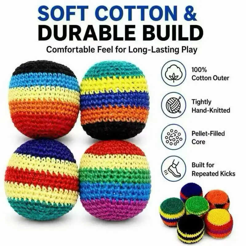 TikTok Trending Hacky Sack Footbag, Soft Crocheted Kick Ball Juggling Toy, Stress Relief Casual Game, Summer Camp Backyard Fun, Best White Elephant Gift for All Ages