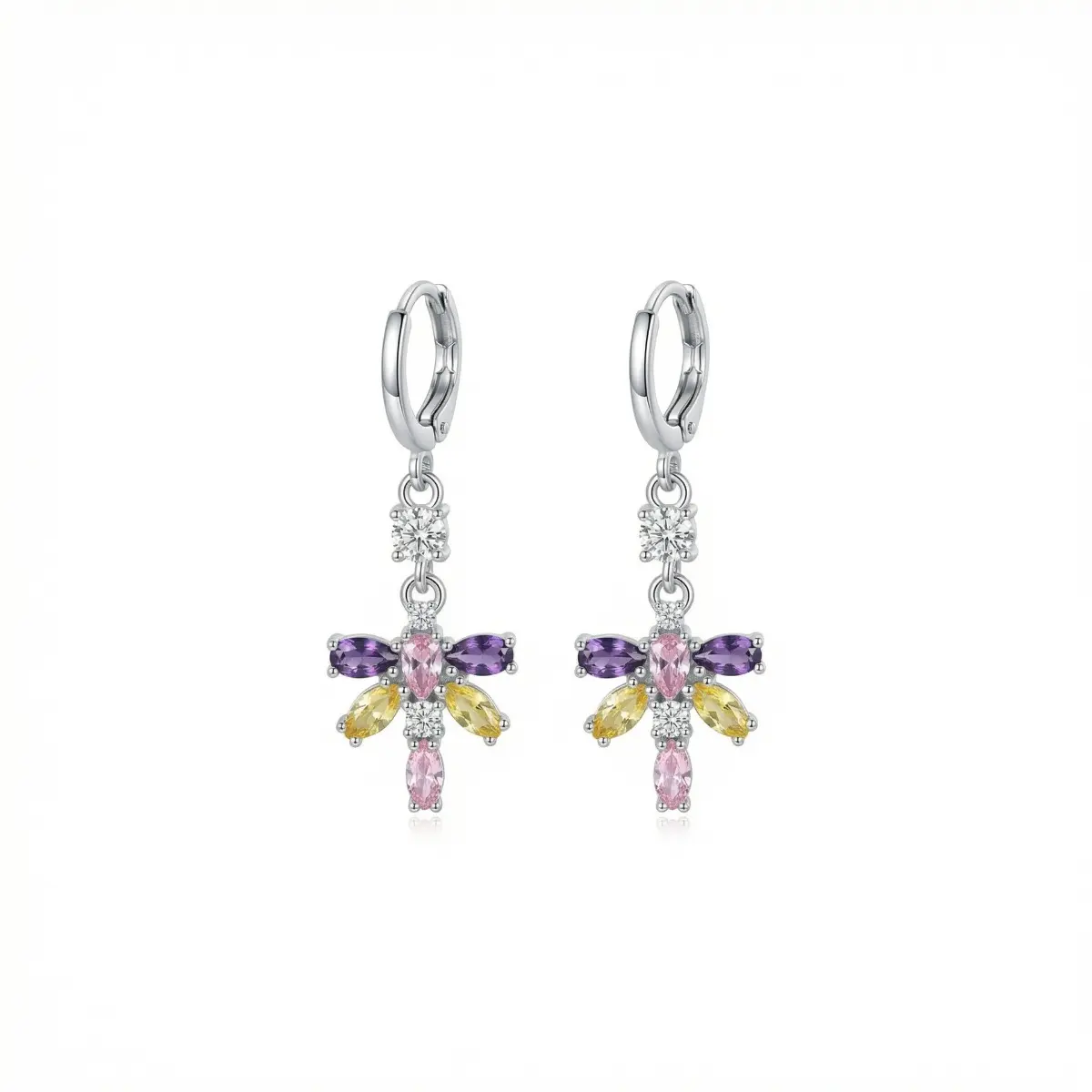 Women's Gold-Tone Colorful Zircon Gem Drop Earrings - Drop-Shape Dangle Earrings with Elegant Inlay Design for Daily Wear & Special Occasions, Dangling Earrings