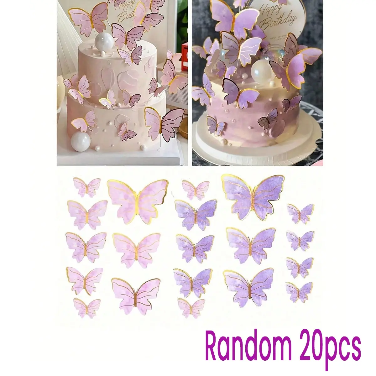 20 Butterfly Cake Decorations, Cake Decorating Supplies, 3D Paper Butterflies, and Wall Stickers, Wedding Party Birthday Decoration, Home Decor