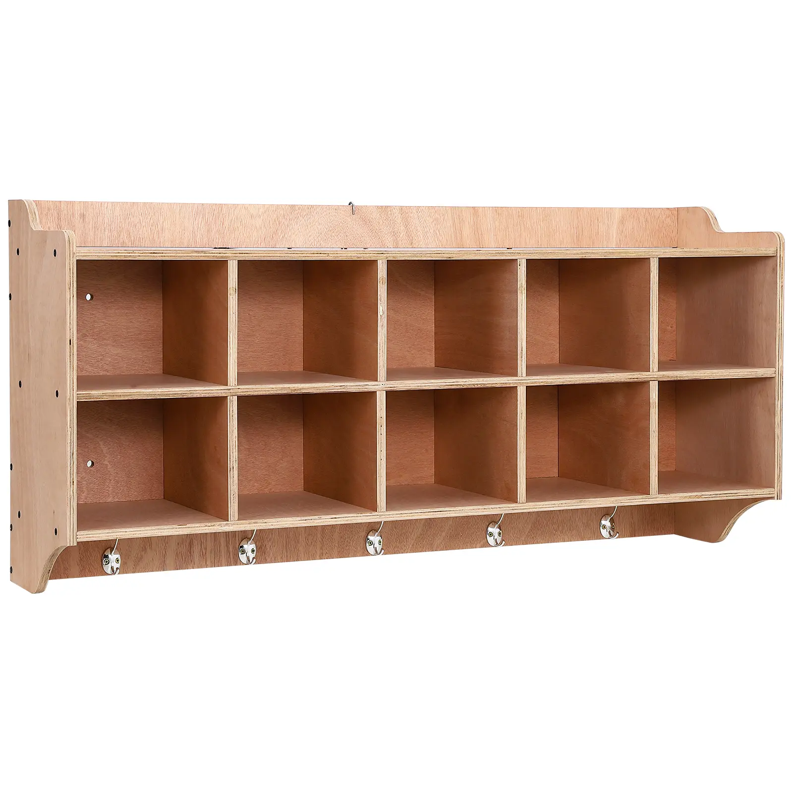 Wall-Mounted Storage Cabinet – 10 Durable Cubby Compartments with 2 Doors, 5 Hooks, Anti-Tip Safety Kit, 4 Castors & 2 Storage Boxes – For Office, Study Room, Playroom, Home, Preschool