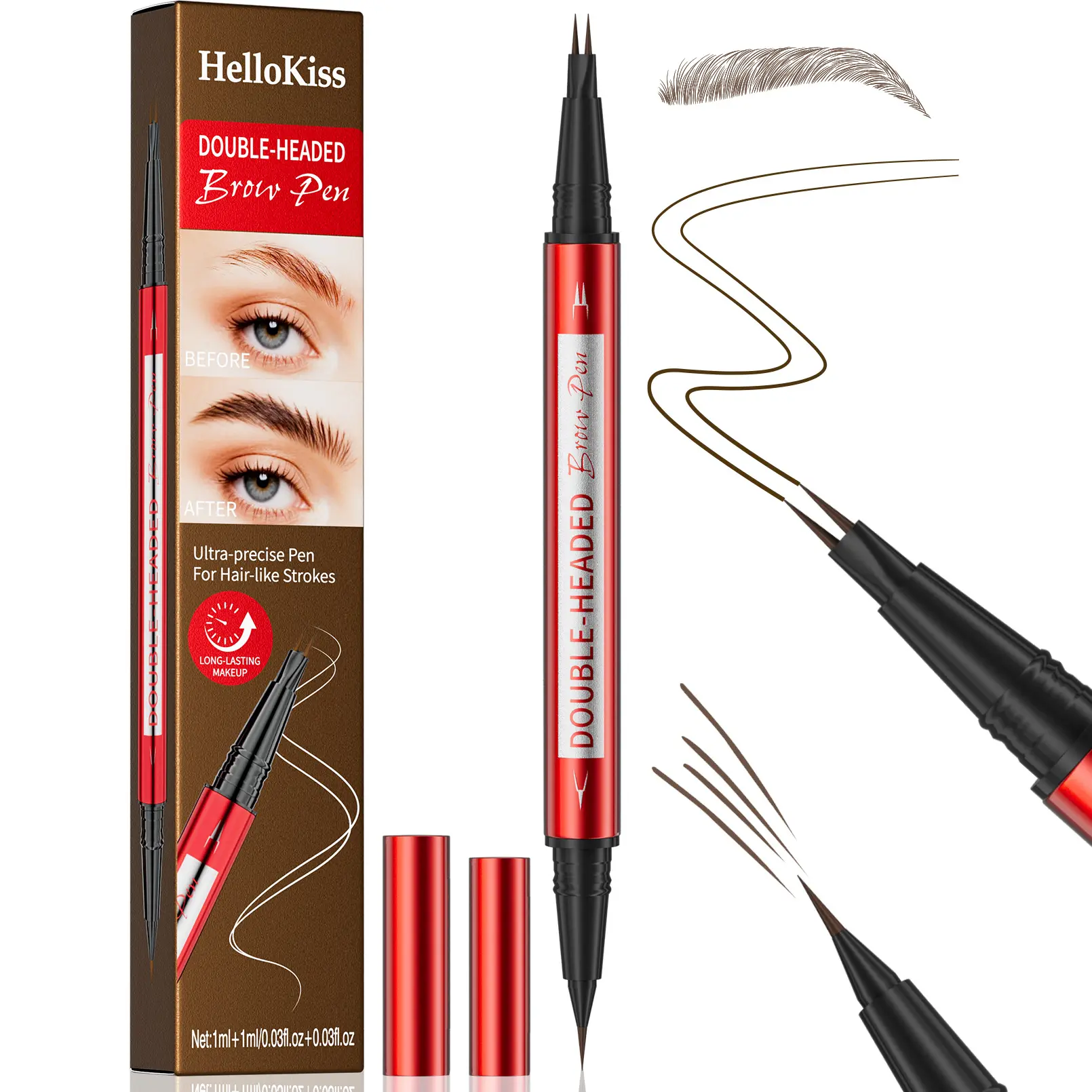 Angled Tip Eyebrow Pencil with Spoolie Long Lasting Dark Brown Makeup for Natural Hair-Like Brows