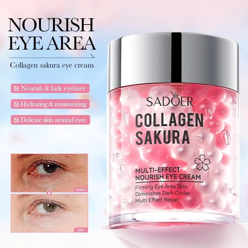 Sadoer Sakura Collagen Multi-Effect Revitalizing Eye Cream, Hydrating & Firming Formula, Reduces Dark Circles, Ideal for All Skin Types