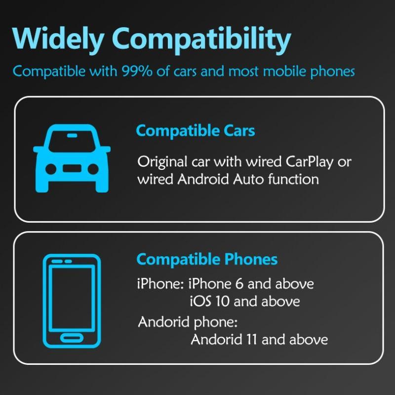 2 in 1 Car Adapter, Wired to Wireless Mini Box Plug & Play Adapter, Bluetooth-compatible WiFi Fast Auto Connect Smart Dongle for CarPlay Android Auto