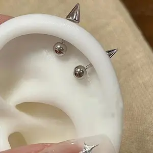 Little Devil Earrings Titanium Steel Unisex Round Ball Cone-shaped Ear Cartilage Studs Screw-on Ear Studs Short Rod Simple 0.8mm Thick