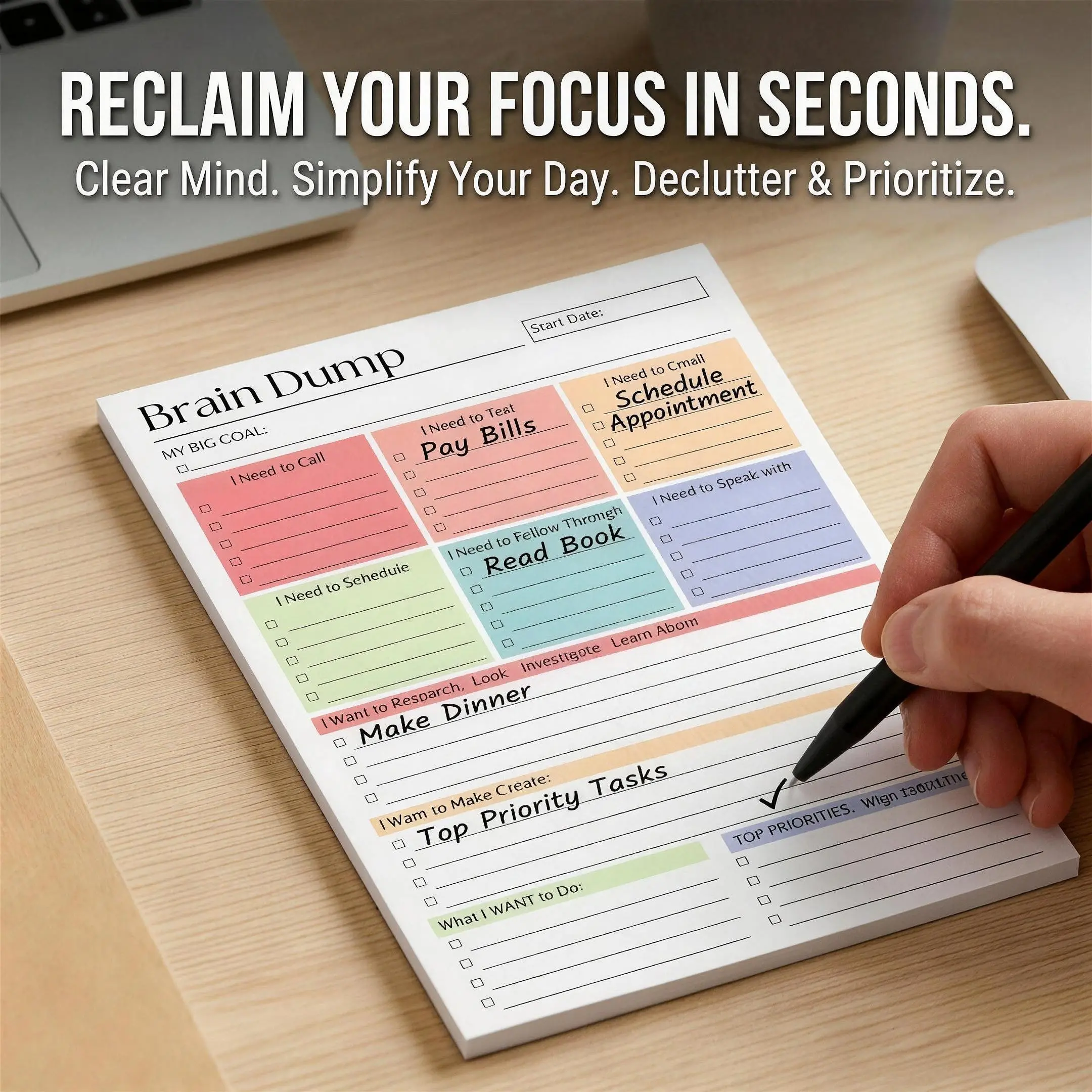 1pc of 50-Sheet Tearable Planner/Macaron Color Brain Thinking Organizer/Adhd Planner/Daily Planner Undated/Day Planner/Productivity Planner/Item Classification Planner/Suitable for Self-Planners, Planners, Self-Managers, Personal Organizers