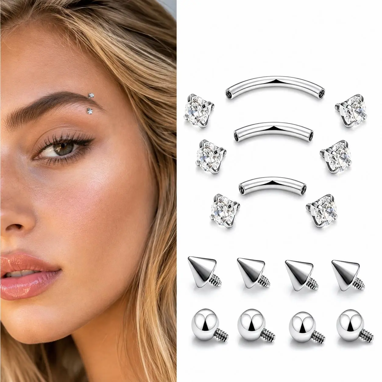 Surgical‑Steel Internal Thread Curved Barbell Piercing Jewelry Set, 16G 6mm/8mm/10mm Tiny Rings for Eyebrow, Vertical Labret Lip, Ear Rook, Belly Button, Unisex Body Piercing Accessories for Women & Men