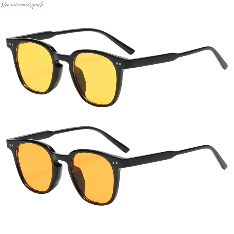 2-Pack Unisex Viral Night Vision Driving Glasses, Trending Anti-Glare Night Sight Shades, Comfort Vintage Frame Eyewear for Safe Night Highway Driving, Road Trips, Night Commutes & Holiday Gift Set