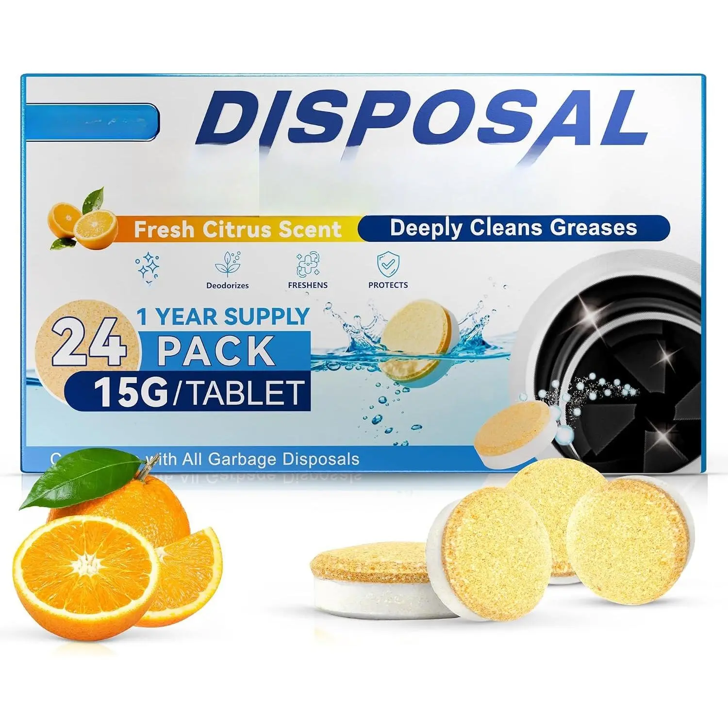 Garbage Disposal Cleaner Deodorizer Tablets 24 Pack Dishwasher cleaning supplies Washing Machine Fresher Sink Drain Kitchen Drain Cleaning Care Odor Disposer With Foaming Action