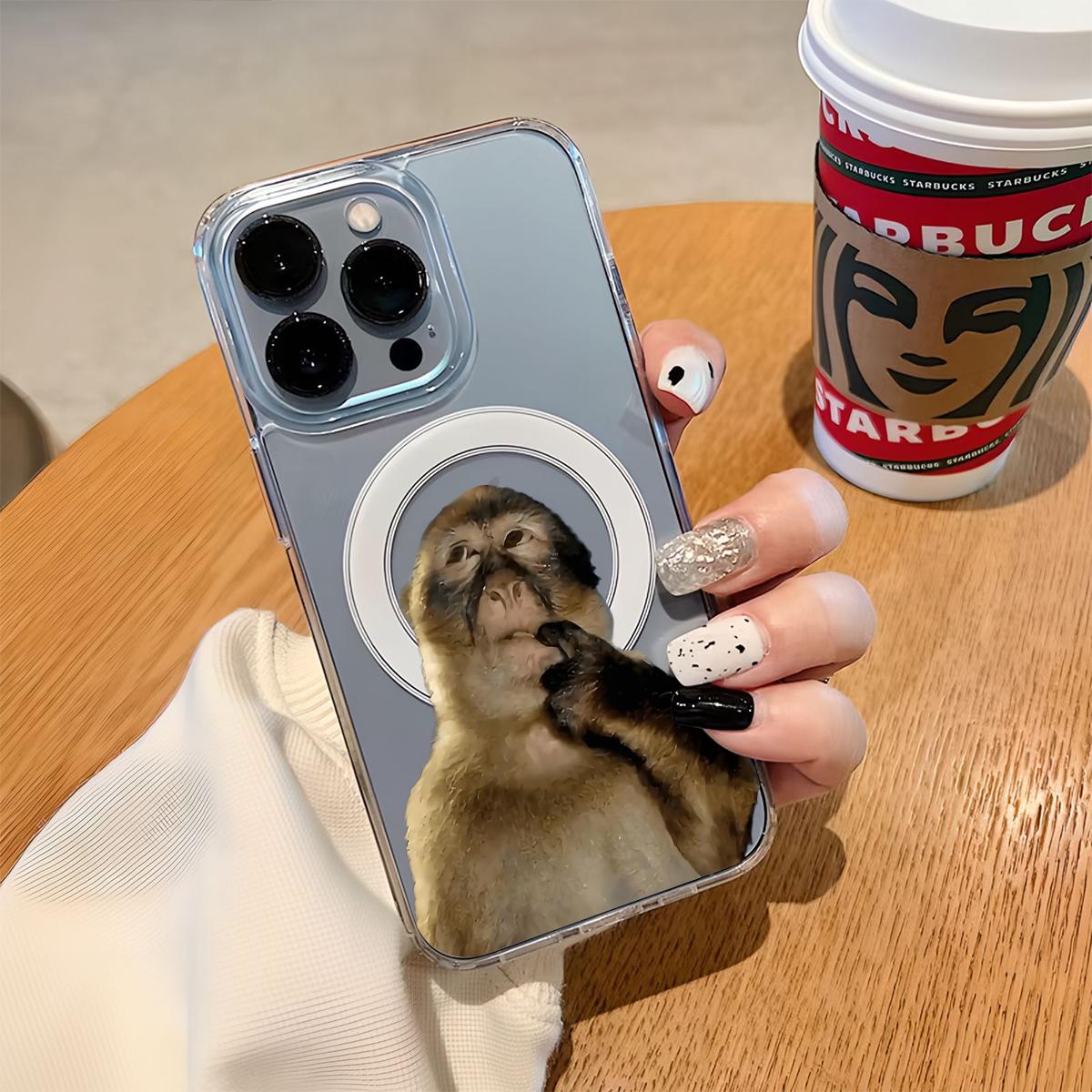 Cute Monkey Pattern Magnetic Transparent Shockproof Ultra-Thin Luxury iPhone X Xsmax 11 12 13 14 15 16 17 Pro Max Plus Air MagSafe Phone Case Cover