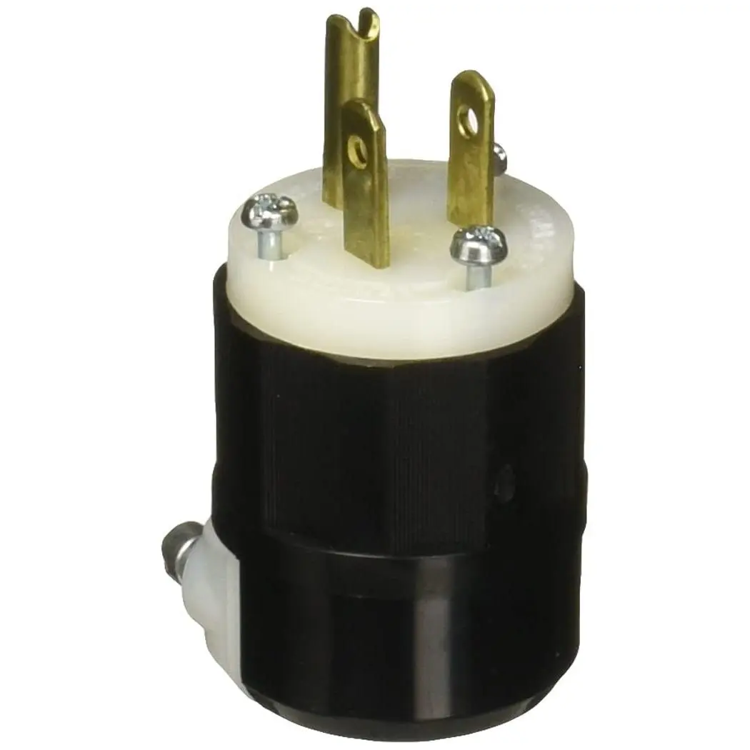 Black-White 15 Amp 125 Volt Industrial Grade Straight Blade Grounding Plug, 1 Pack