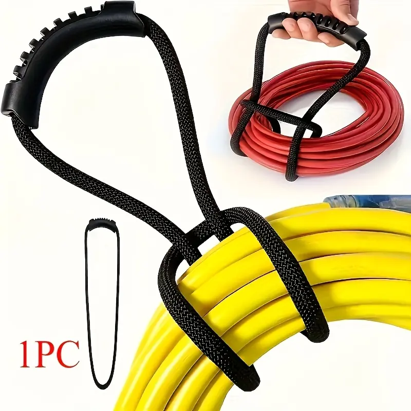 Black Storage Strap with Carry Handle - 1-Piece Home Organizer Hooks & Rails, Space-Saving Solution for Extension Cords, Water Hoses, RV Use, Daily & Casual Organization, Better Than Traditional Alternatives, Other